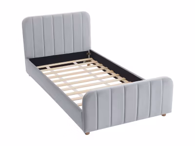 Lit 90 x 190 cm – Velours avec coutures verticales – Gris – ROGADI