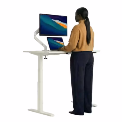 AUM WORLD Bureau Assis Debout Électrique, 160×80, 2 moteurs, Mémoires, 62-127cm, 120kg, Blanc