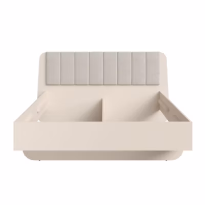 Lit 160×200 cm AMALIE  Coloris beige sable  Tete de lit tapissée  Sommier non inclus