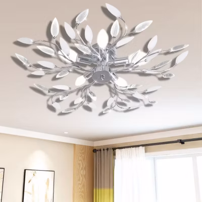 vidaXL Lampe de Plafond Blanc et Transparent Bras Crystal 5 E14 Plafonnier 241476