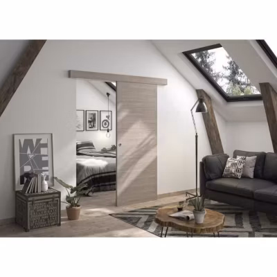 Kit porte coulissante OPTIMUM VERONE H.204 x L.83 cm decor chene taupe