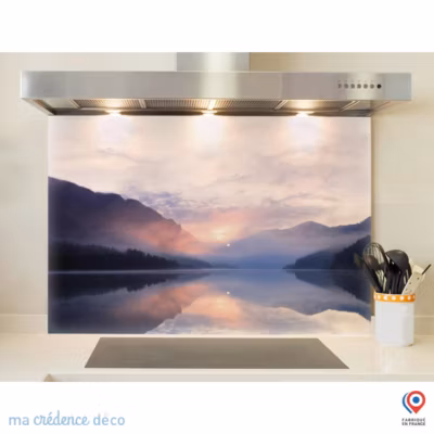 Crédence cuisine fond de hotte Lac de montagne – Verre trempé – L 70 cm x H 60 cm – MaCrédenceDéco