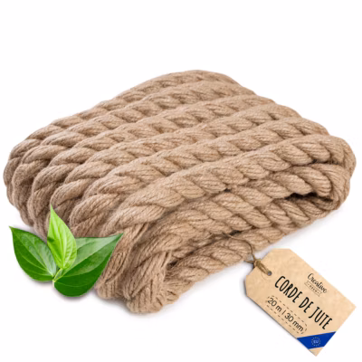 Creative Deco 20m Corde de Jute Epaisseur 30mm – Personnalisation Possible Tous les 5m – Corde Solide – Torsadé Fibres Naturelles
