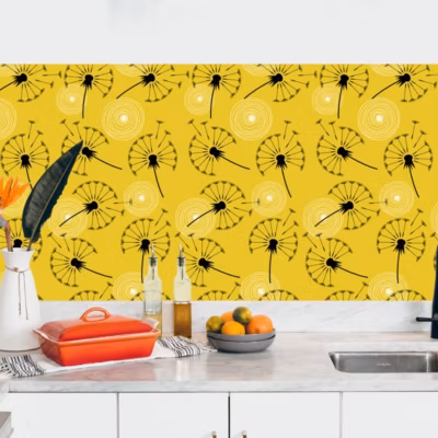 Crédence adhésive pissenlit fond jaune 60×400 cm
