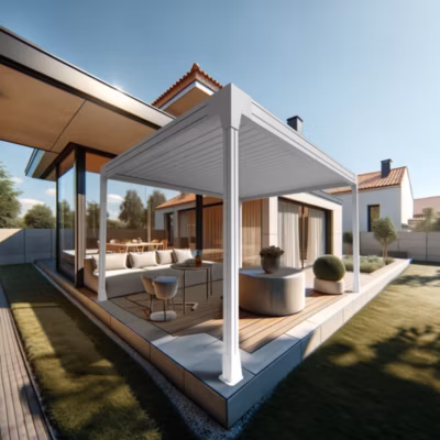Pergola bioclimatique HELY îlot 4,50×3,054m Vérin à télécommande (Blanc)