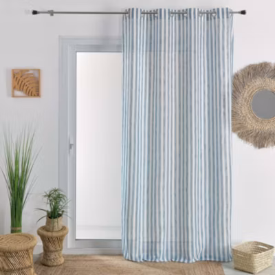 Voilage rayé au style bord de mer (140×260 cm – Bleu Paon)