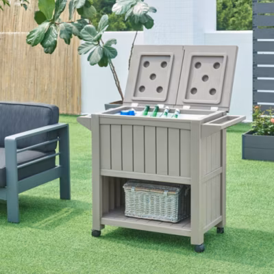 Chariot de service avec glacière Arsita 102 x 47 x 87 cm beige aspect bois casa.pro