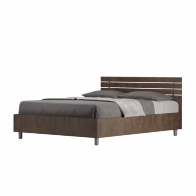 Lit avec sommier 140×200, tête de lit droite à lattes en noyer Ankel