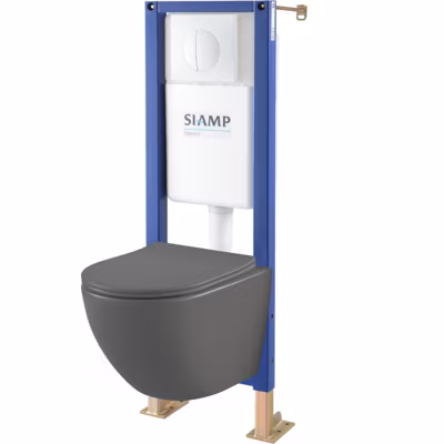 Pack WC suspendu gain de place bâti universel siamp + cuvette sans bride gris mat corolla
