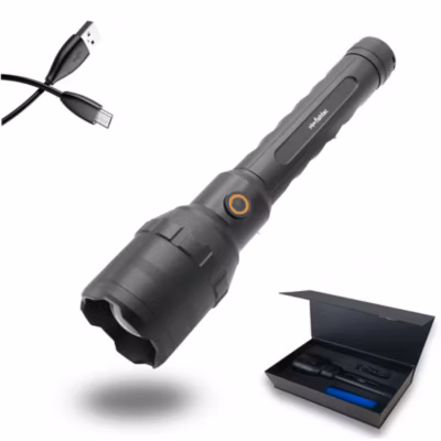 Torche Ultra Power 10000 Lumens FISHTEC LED COB Faisceau 300 m Aluminium Rechargeable 4 Modes Zoom