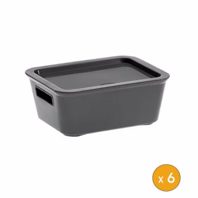 6 Petits bacs de rangement avec couvercle 1 Litre – Gris