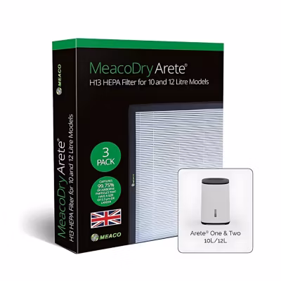 Filtre HEPA H13 MeacoDry Arete 10L/12L (Lot de 3). Élimine poussière et allergènes pour un air pur.