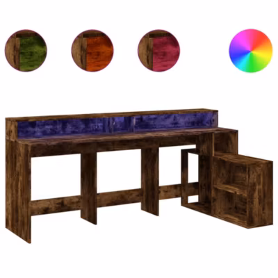Bureau et lumières LED chêne fumé 200x104x91cm bois ingénierie vidaXL