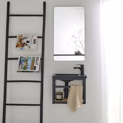 Meuble lave-mains SAO + robinet noir + miroir