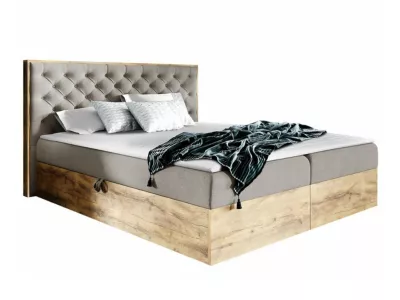 Lit continental Baltimore 182, Unique, Brun clair, Tissu, Disponible