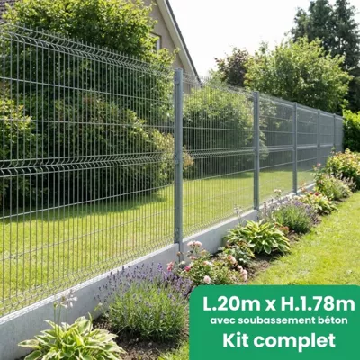 Kit complet grillage rigide avec soubassement longueur 20m – Hauteur 1m80 – Gris anthracite