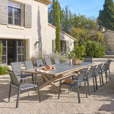 Table de jardin extensible Axiome graphite & honey 12 places en aluminium  – Hespéride