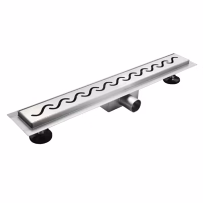 Caniveau de douche VAGO motif vague L.50 cm acier, siphon anti-odeurs, débit performant -SANIVERRE