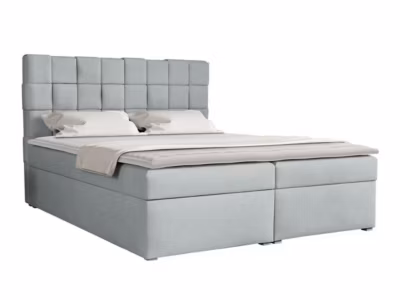 Lit continental Pomona 117, Double, Gris, Tissu, Disponible