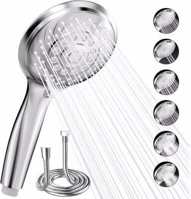 Pommeau de douche chrome 6 jets avec tuyau 1,5 m