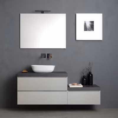 Composition De Salle De Bain 150Cm Gris Perle Avec Dessus Anthracite Et Lavabo Sur Plan – Valentina