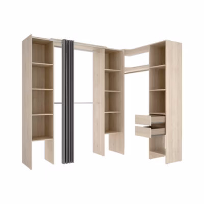 Grande Garde-robe Dindo, Meubles de chambre, Penderie de plain-pied, Placard à vêtements, 234×141 h205 cm, Chêne clair