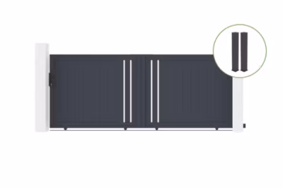 Portail coulissant 3,5m GIONA H.140cm alu gris + 2 poteaux 20x20cm H.166cm