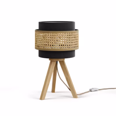 Vicco Lampe de table rotin/noir 26x45cm avec support