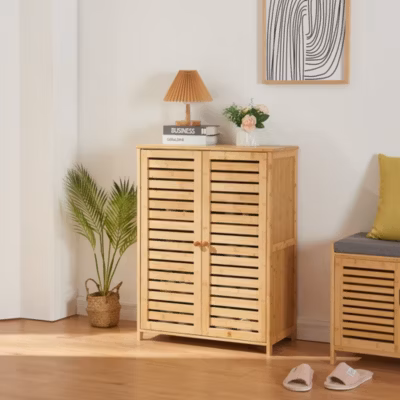 Armoire à chausures Klamp bambou 88 x 66 x 33 cm naturel en.casa