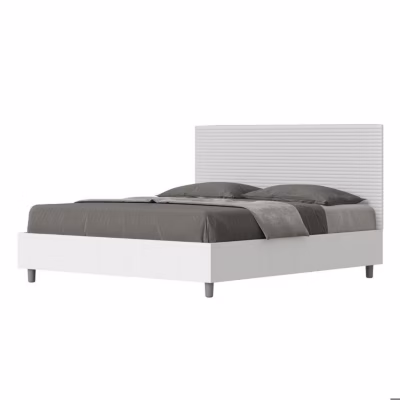 Lit coffre 160×190 structure frêne blanc avec tête de lit mélamine/simili cuir blanc Level