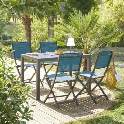 Lot de 4 chaises de jardin pliantes Essentia Bleu canard & Graphite – Hespéride