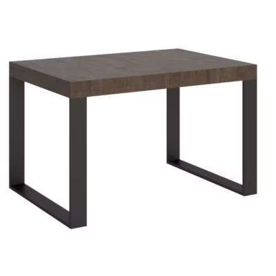 Table moderne extensible 4 à 10 places L 130 à 234 cm bois foncé et pieds métal anthracite Tiroz