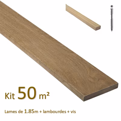 Kit terrasse de 50m² en bois exotique itauba Longueur 1850mm avec Lambourde et vis