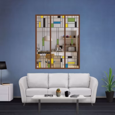 Verrière 3 verres Indiana – L x H : 102 x 125 cm – Laqué brun 2650 granité – verre Clair inclus