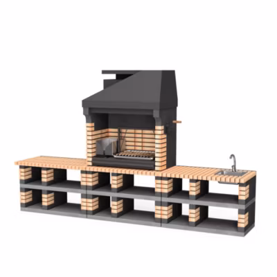 MOVELAR – Barbecue préfabriqué à bois et charbon de bois PACK 2 ORANGE PANAMERICAN ( -xxcm) REF : M00381 – Usage Extérieur