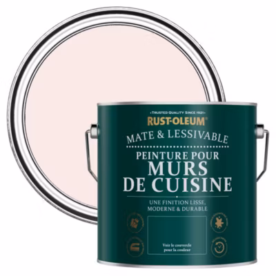 Peinture Rose Résistante aux projections et lessivable pour Murs de Cuisine, Mate – RUST-OLEUM – Rose de Chine 2,5 L