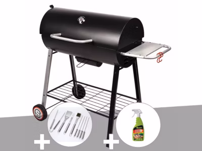 Barbecue à charbon sur chariot Michigan + Malette de 8 accessoires inox + Dégraissant pour barbecue – Somagic