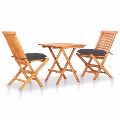 vidaXL Ensemble de bistro 3 pcs avec coussins anthracite Bois de teck