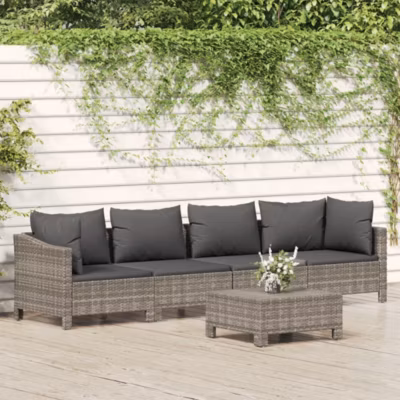Prolenta Premium –  Salon de jardin 5 pcs avec coussins Gris Résine tressée