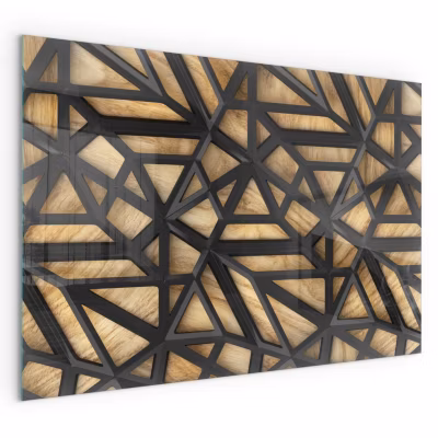 Plaque de Sol décorative Cheminée Wallfluent 60×40 cm Géométrie avec du bois Protection Chaleur