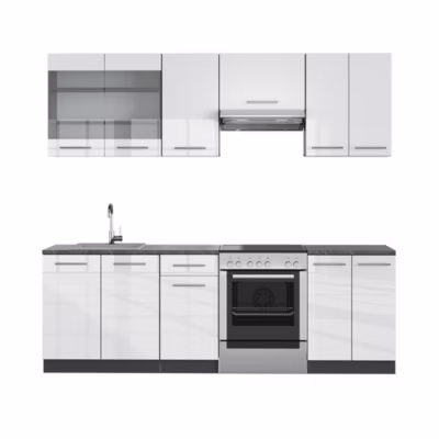 Vicco Cuisine Blanc brillant/Anthracite 240cm , PT Anthracite