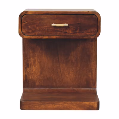 Artisan Furniture Bois massif châtaignier T-Bar arrondi table de chevet, 1 tiroir, 1 niche ouverte, marron foncé