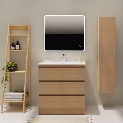 Meuble salle de bain 80 cm A poser – Plan vasque céramique – Effet chêne sonoma – Karaib 2