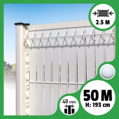 Kit 50m occultation lattes aluminium pour panneau rigide maille 55 – H 1m93 x 2m50 Blanc