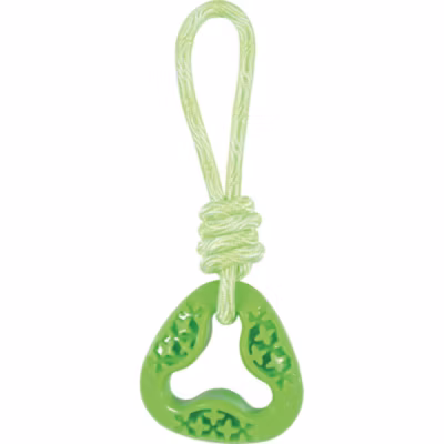 Anneau triangle en TPR et corde longueur total 24.5 cm, vert,  jeux pour chien
