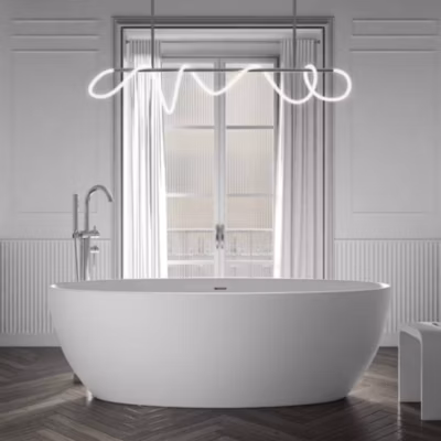 Baignoire îlot acrylique ovale 186x88x60cm + Bonde et trop plein – Blanc mat – TERRA
