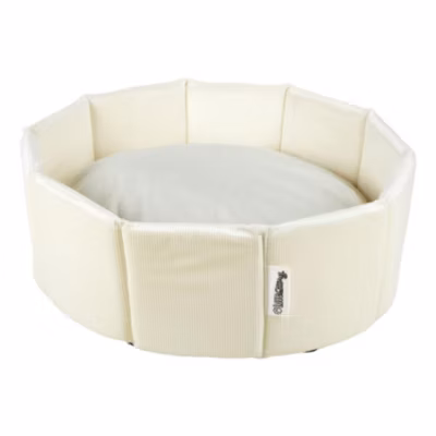 Panier rond en velours côtelé pour chien et chat (38 cm – Ecru)