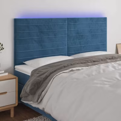 vidaXL Tête de Lit à LED Meuble de Chambre à Coucher Accessoire de Lit Double Tête de Cadre de Lit Intérieur Bleu Foncé 3122628