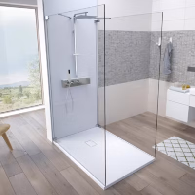 Receveur de douche Kinedo Kinesurf découpable 180X80 blanc antidérapant PN24 avec grille assortie et bonde extra-plate