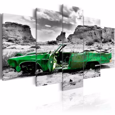 Tableau Vintage Voiture verte rétro dans le désert du Colorado 100×50 cm